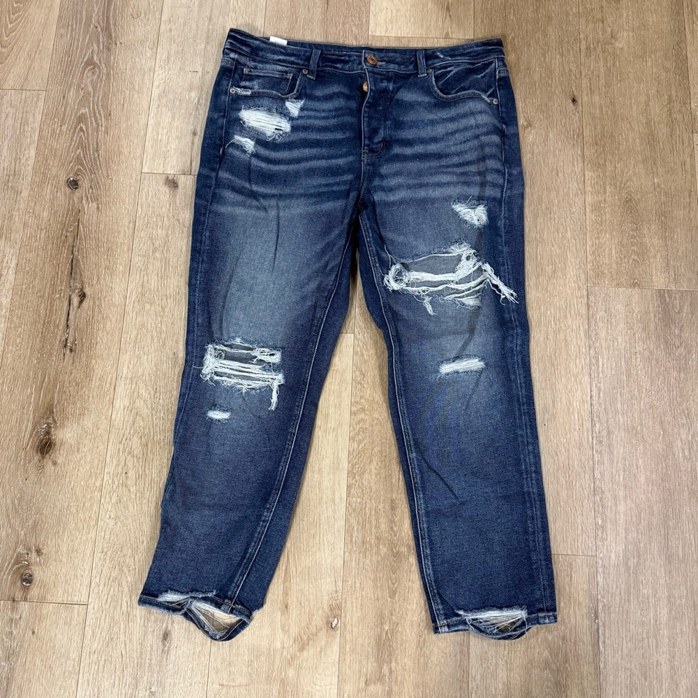 American Eagle Outfitters Distressed Dark Blue Boyfriend Jeans